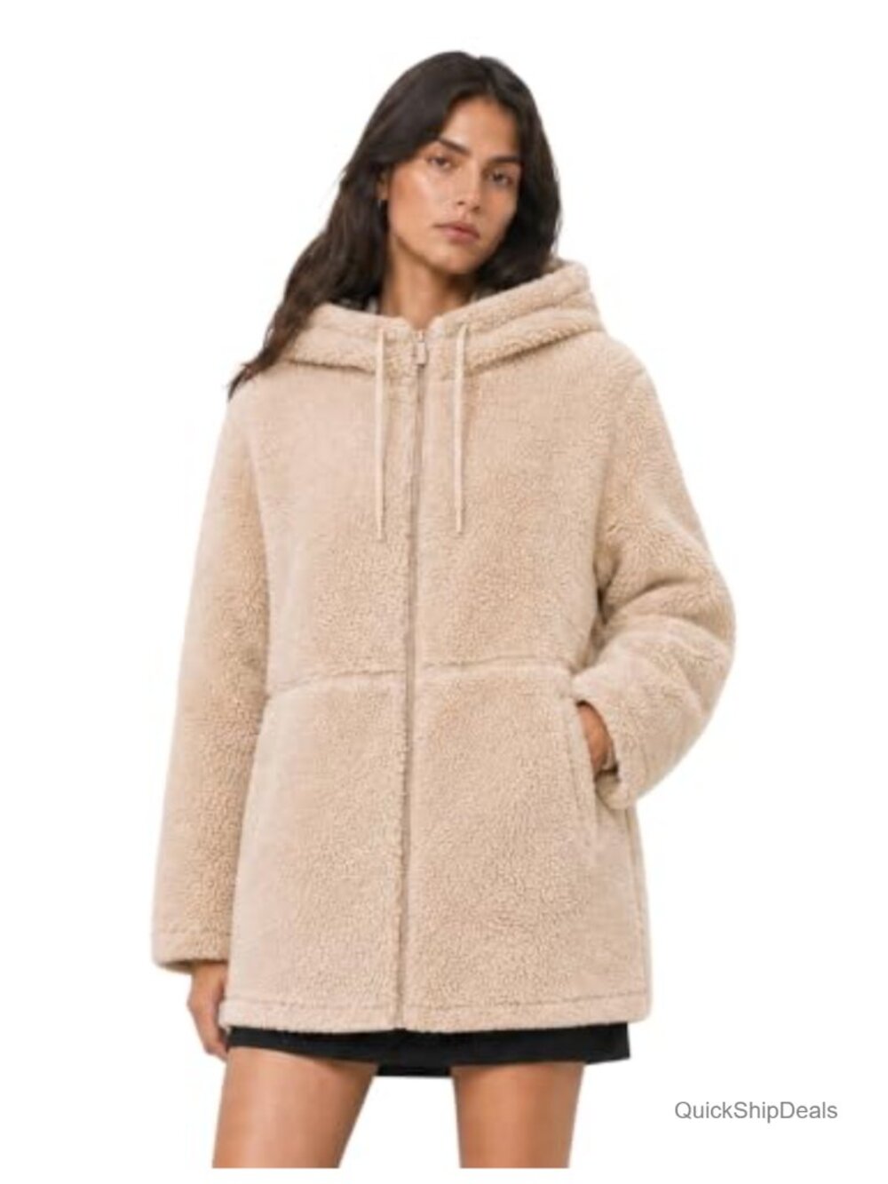 Women's Sherpa Fleece Jacket Hooded Oversized Full Zip Winter Coat